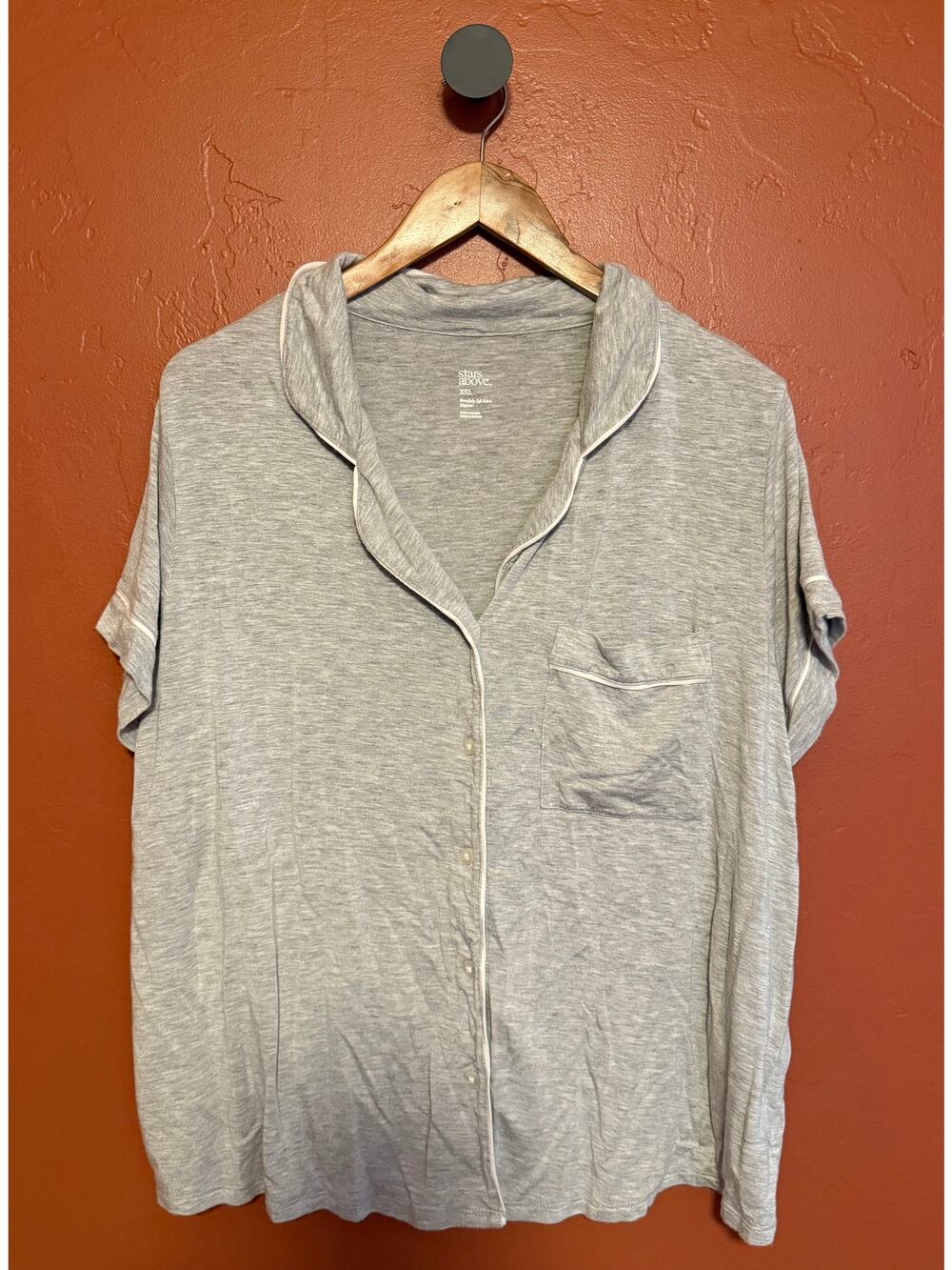 Stars Above Soft Gray Collared Button Sleep Top